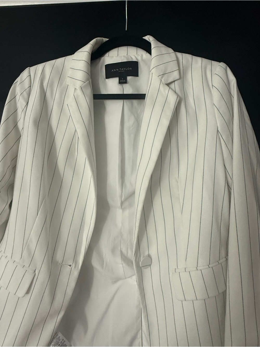 Ann Taylor White Blazer with Black Pinstripes